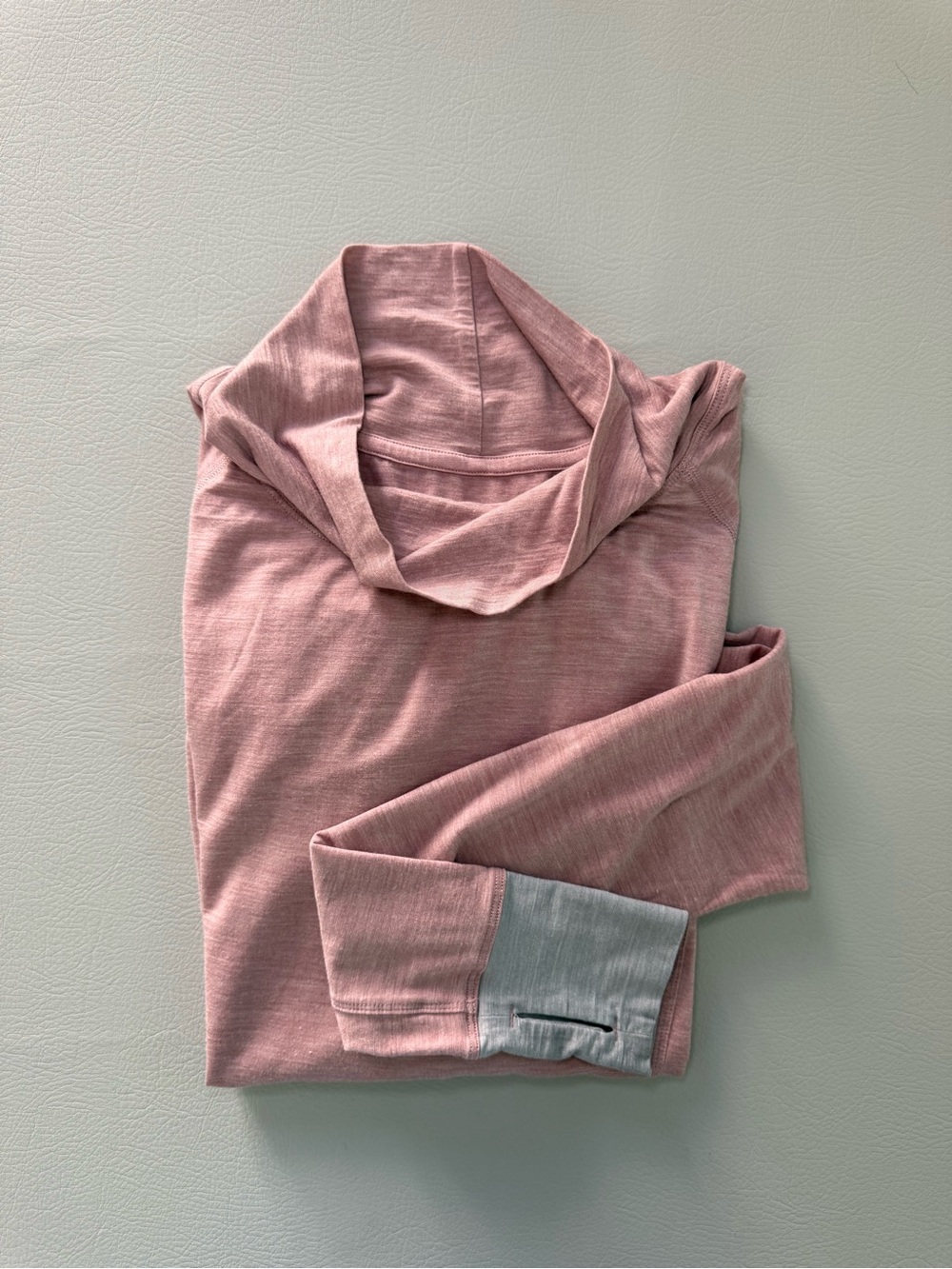 Dagsmejan Merino Wool Women's Long Sleeve Shirt Cowl Neck Pink Grey size Small